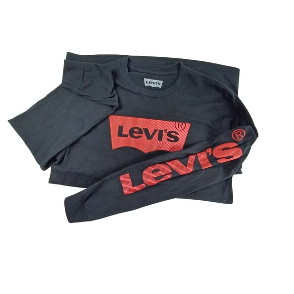 Levis Black Long Sleeve Puff Print Graphic T-Shirt Size M Y2K Revival Streetwear - Picture 3 of 8